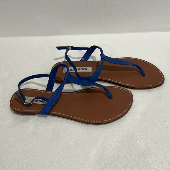 EUC STEVE MADDEN FLAT SANDALS, SZ 9.5, BLUE 100% LEATHER - Picture 3 of 8